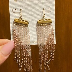 Panacea Lana Beaded Fringe Earrings in Ivory & Gold Handmade